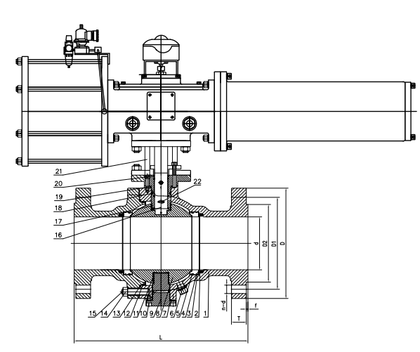 trunnion mounted ball valve with pneumatic actuator